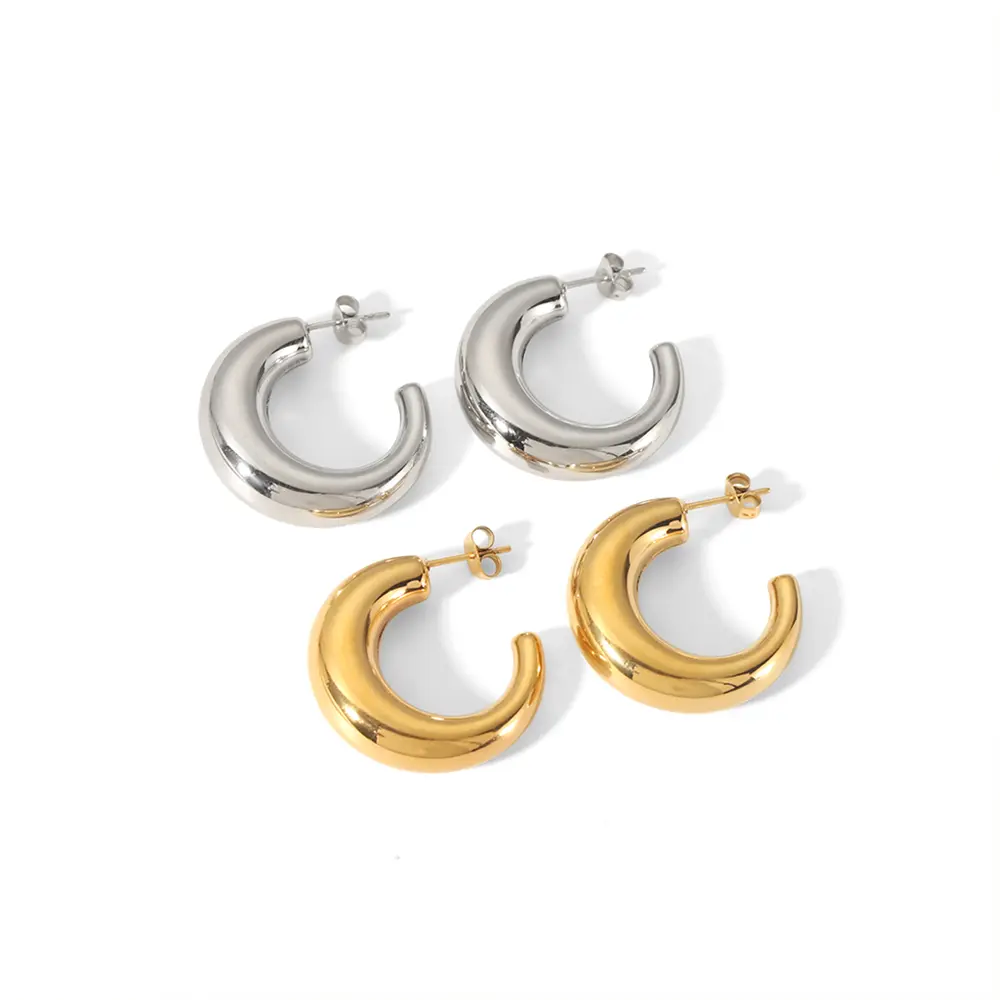 1 par de aretes tipo botón de acero inoxidable chapados en oro de 18 quilates con diseño minimalista, estilo clásico, color sólido, modelo C brillante, para mujer h5 